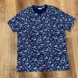 Lacoste Mens Cotton T-Shirt Mens XLT Blue AOP All Over Print Preppy Casual
